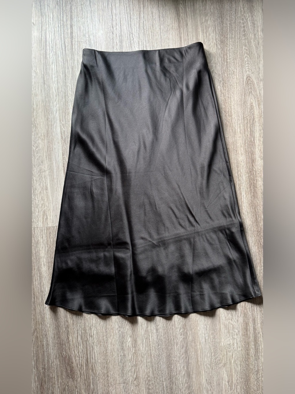 Black Silk A-Line Midi Skirt